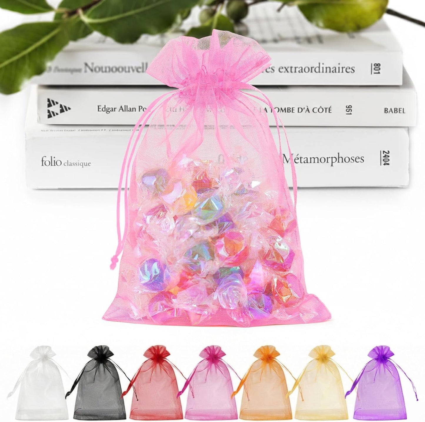 ANZNKU 50 Pack Organza Bags 5 x 7 in White Small Mesh Gift Bags Bulk Drawstring for Wedding Party Favors, Little Goodie Bag for Candy Jewelry Soap Makeup, Treat Sachet Pouch for Mothers Gifts Wrap