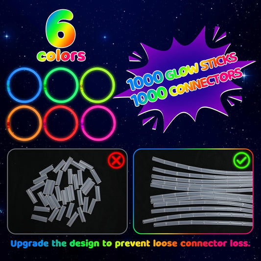 Mega-L Glow Sticks Party Supplies, Glow in the Dark Party Favors, 100 Pcs 8" Ultra Bright Glow Necklaces and Glow Bracelets with Connectors for Neon New Years Eve Party, Glow Party Decorations