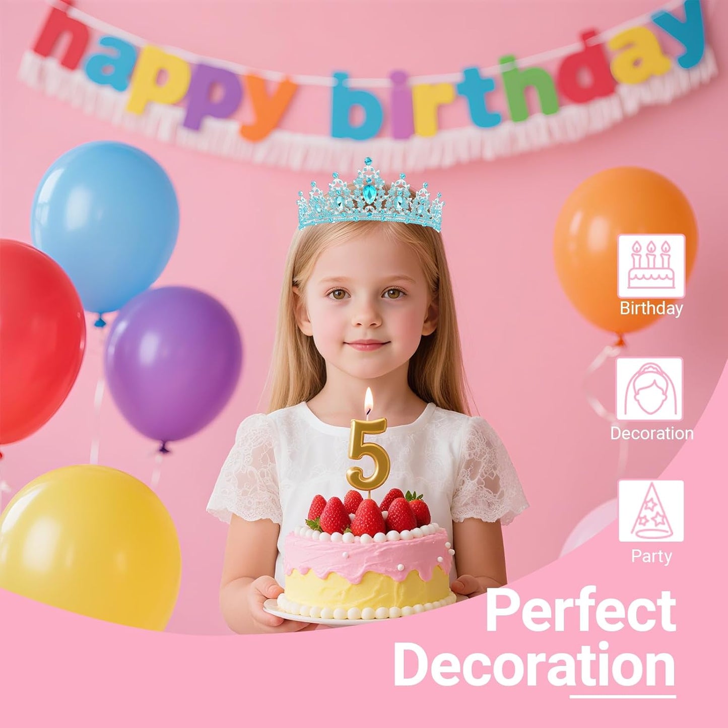 Birthday Tiara and Crown with Sash, Birthday Tiara for Women Party Silver