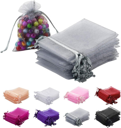 100pcs White Organza Bags 2x3 inch Sheer Drawstring Gift Bags Jewelry Pouches Wedding Party Christmas Favor Gift Bags, Little Mesh Gift Pouches Mini Candy Bags for Small Presents Earrings