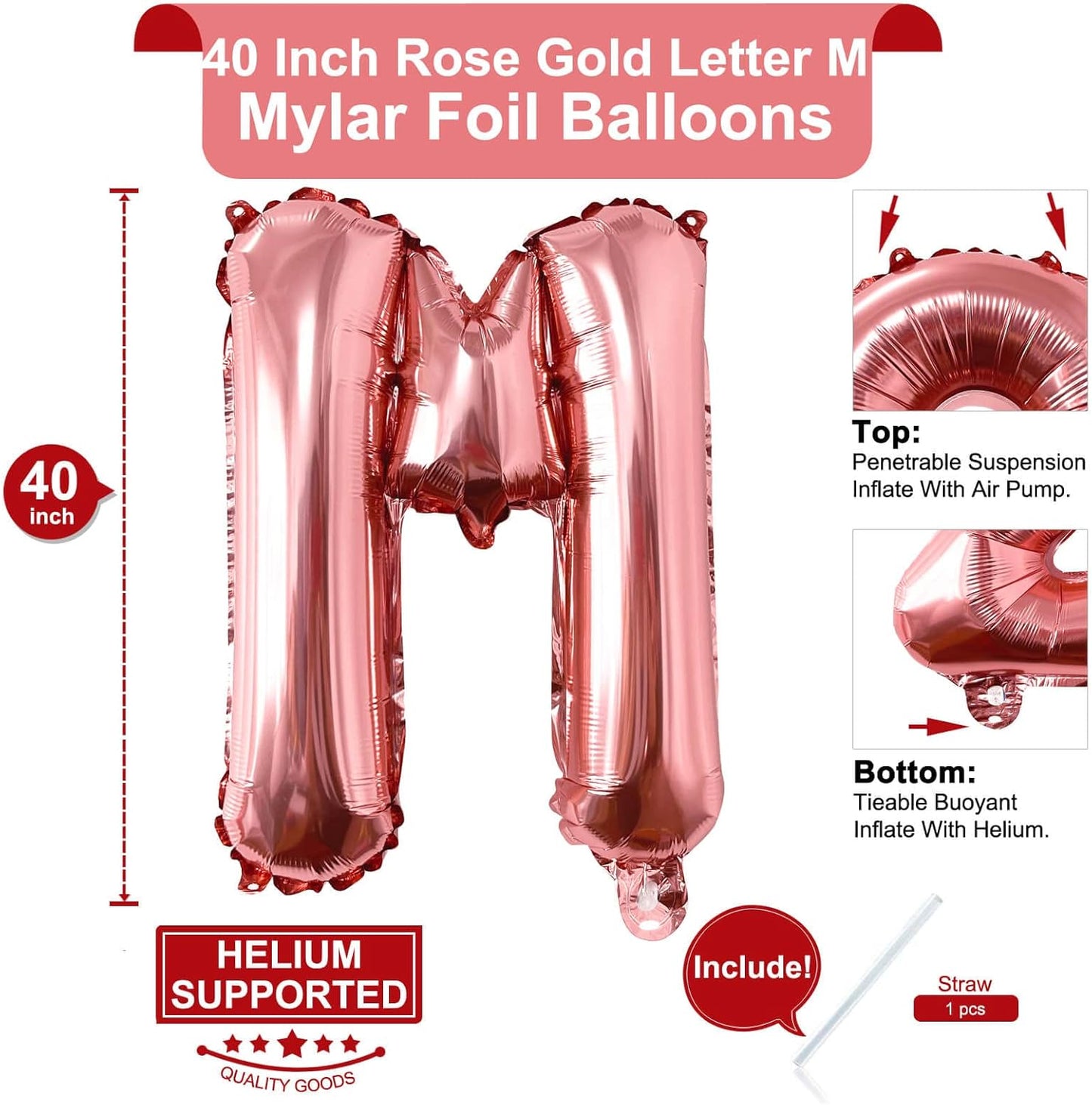 Lovoir 40 Inch Large Rose Gold Letter A Balloons Big Size Jumbo Mylar Foil Helium Balloon for Birthday Party Celebration Decorations Alphabet Rose Gold A