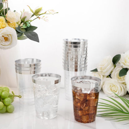 I00000 100 Pack 12 oz Gold Plastic Cups, Gold Rimmed Disposable Cups, Disposable Wine Glasses Cocktail Glasses Premium Cup with Golden Rim, 12 Ounce Plastic Tumblers for Party & Wedding