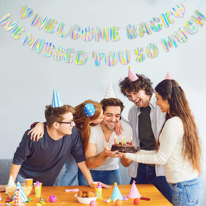 Iridescent Welcome Back We Missed You So Much Banner, Holographic Welcome Back Decorations, Pre-Strung Welcome Home sign for Office Party, Family Gathering, Back to School, Military Homecoming