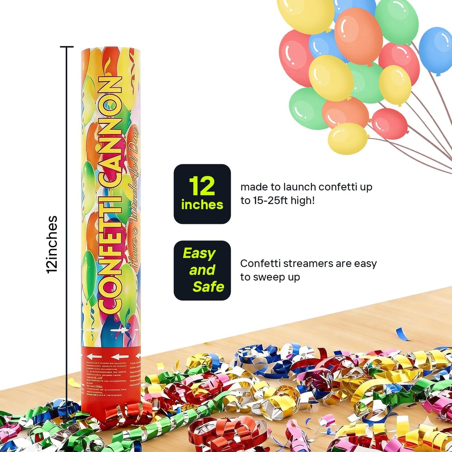 Confetti Cannon Gold Party Poppers 12 Pack Party Cannon Confetti Shooters for Celebrations Wedding Birthday Graduation Golden Foil 12 inch Confetti Poppers for Christmas New Year Eve Parties Supply