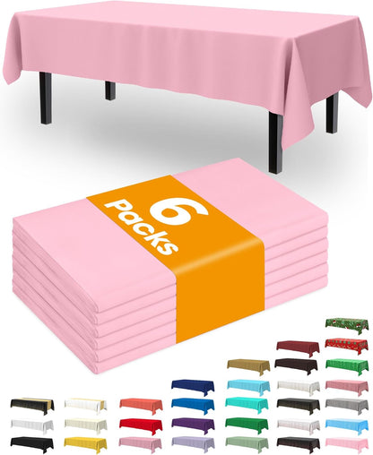 Pureegg Plastic Table Cloth Disposable 6 Pack, 54 x 108 Inch Table Cloths, Party, Picnic, Wedding, Decorative Tablecloths, Rectangle, White Plastic Cover, Waterproof, White