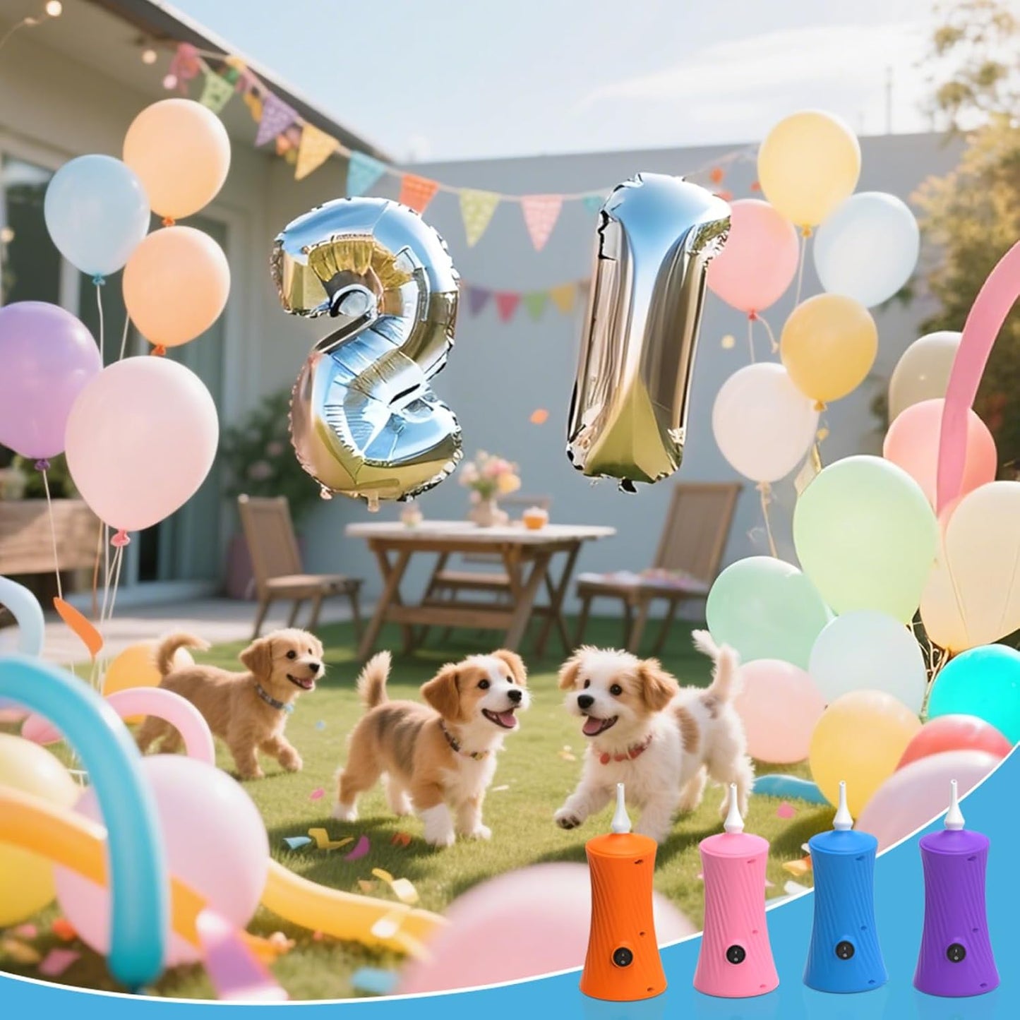 Balloon Pump Electric Balloon Pump Air Balloon Pump Balloon Blower Machine Portable Long Animal Blower Machine Blue/Orange/Pink/Purple Electric Balloon Pump Inflator for Party/Wedding/Birthday Decor