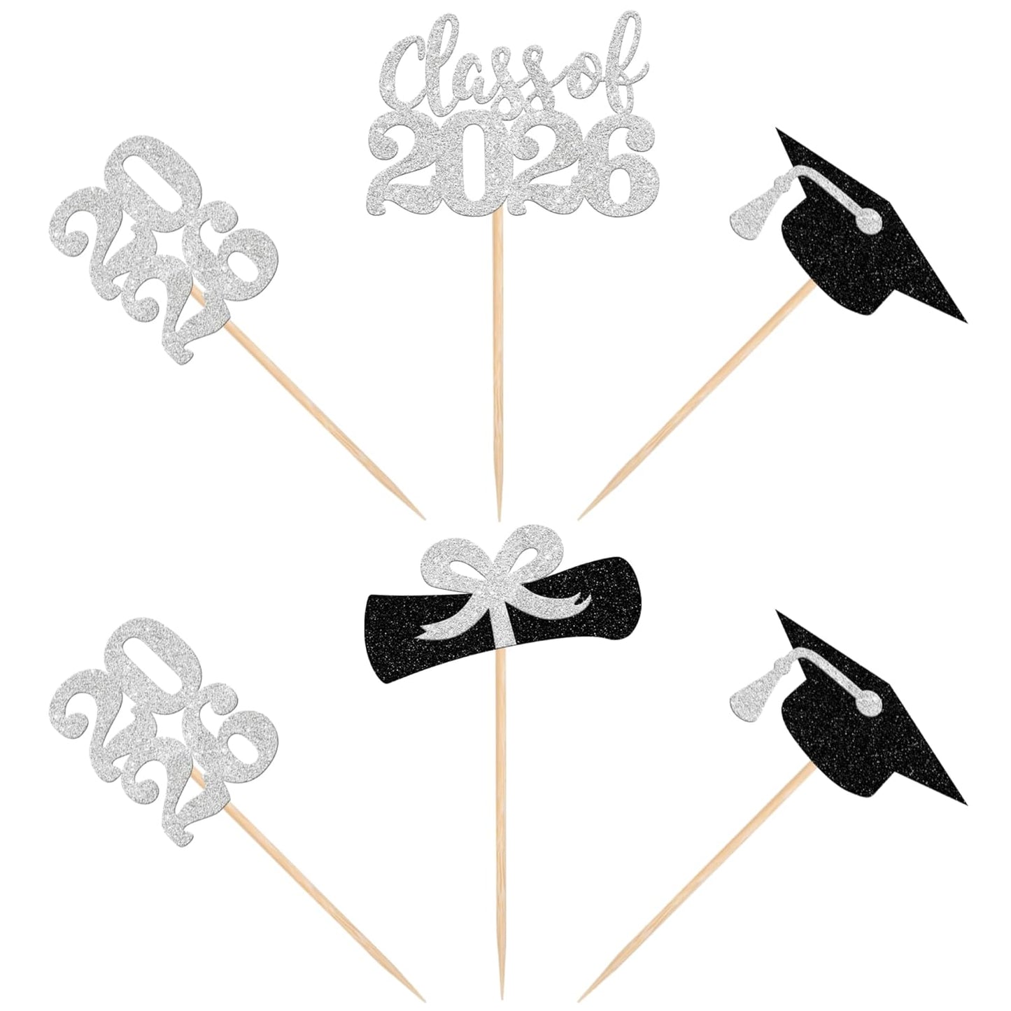 36 PCS 2026 Graduation Theme Cupcake Toppers Glitter Class of 2026 Grad Cap Diploma Cupcake Picks 2026 Graduation Theme Party Cake Decorations Supplies Deep Blue
