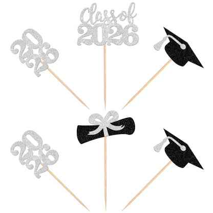 36 PCS 2026 Graduation Theme Cupcake Toppers Glitter Class of 2026 Grad Cap Diploma Cupcake Picks 2026 Graduation Theme Party Cake Decorations Supplies Deep Blue