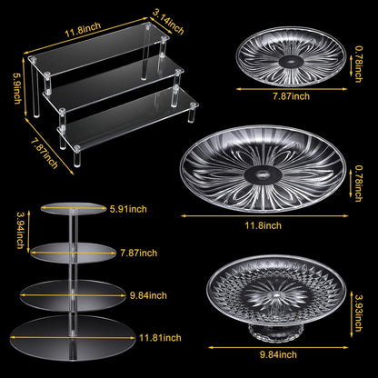 6 Pcs Acrylic Dessert Stands Set Include Display Risers Cupcake Tower and Clear Round Dessert Trays Cake Table Holder for Wedding Baby Shower Decoration(Classic Style)
