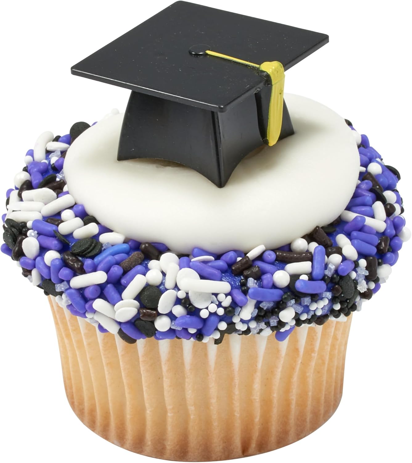 DecoPac Grad Hat Cupcake Toppers, 24 Graduation Cake Pics, Black Grad Hat DecoPics, Food Safe Cake Decorations - 24 Pack