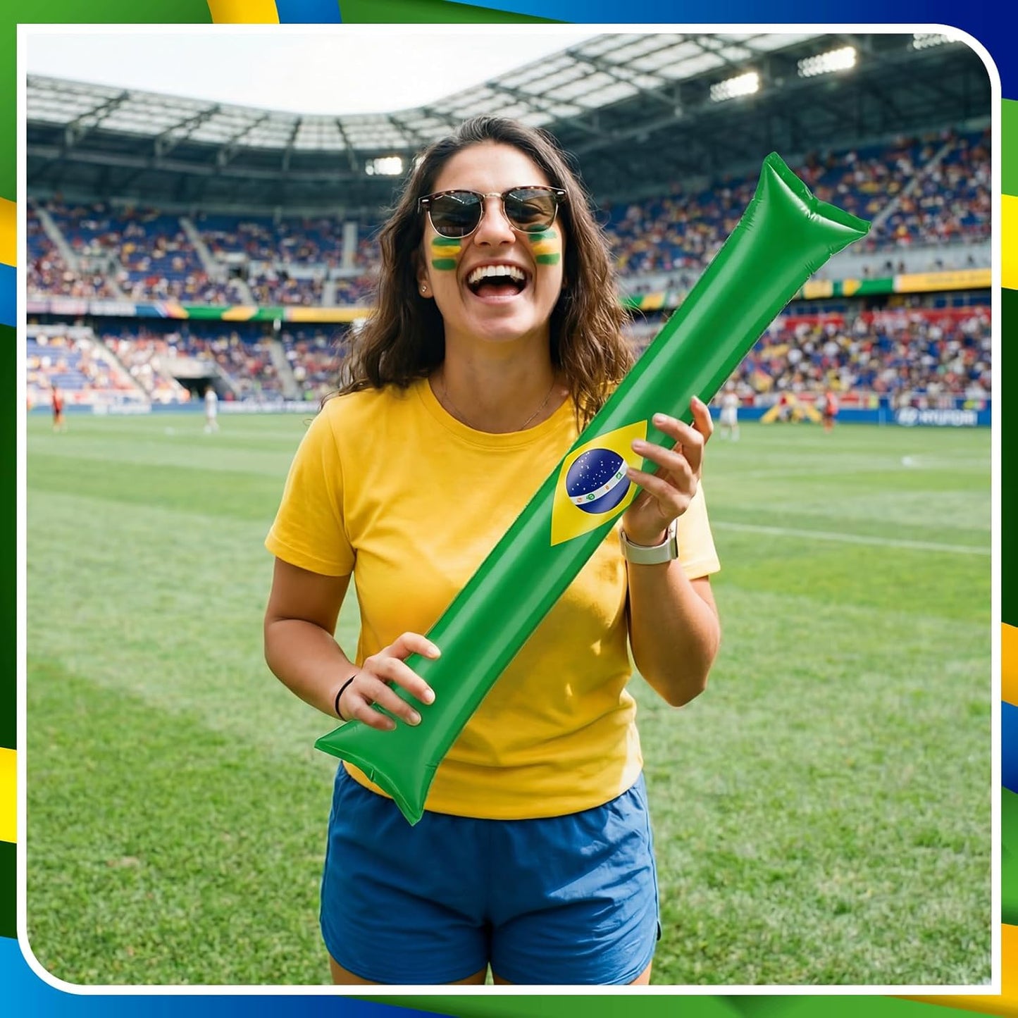 Foilswirl 100 Pcs Inflatable Cheer Sticks USA Flag Thunder Boom Sticks Patriotic Cheerleading Spirit Noise Makers for Soccer Games Sports Events 4th of July Parades Carnival Party Supplies