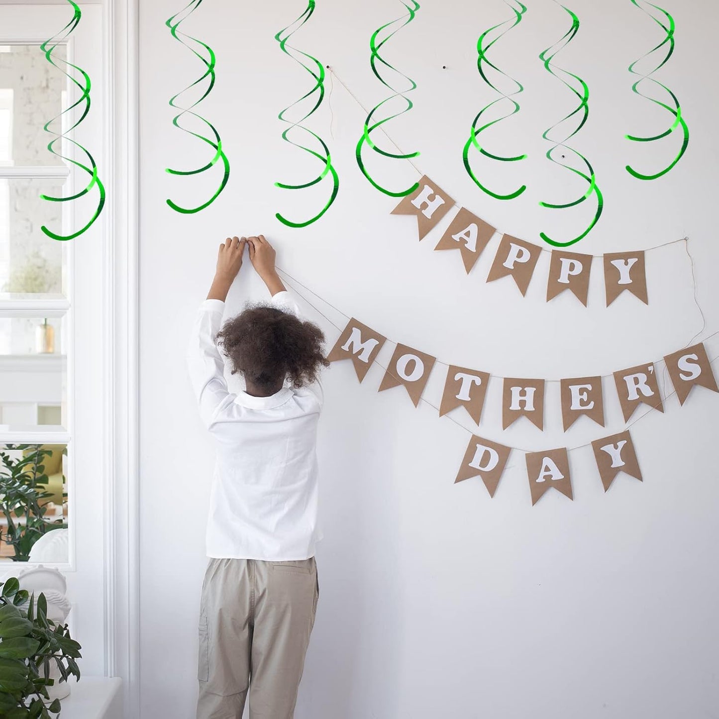 30 Pieces Iridescent White Hanging Swirls, Foil Swirl Hanging Decorations Plastic Steamers for Ceiling, Dangling Whirls Wedding Baby Shower Birthday Party Decorations
