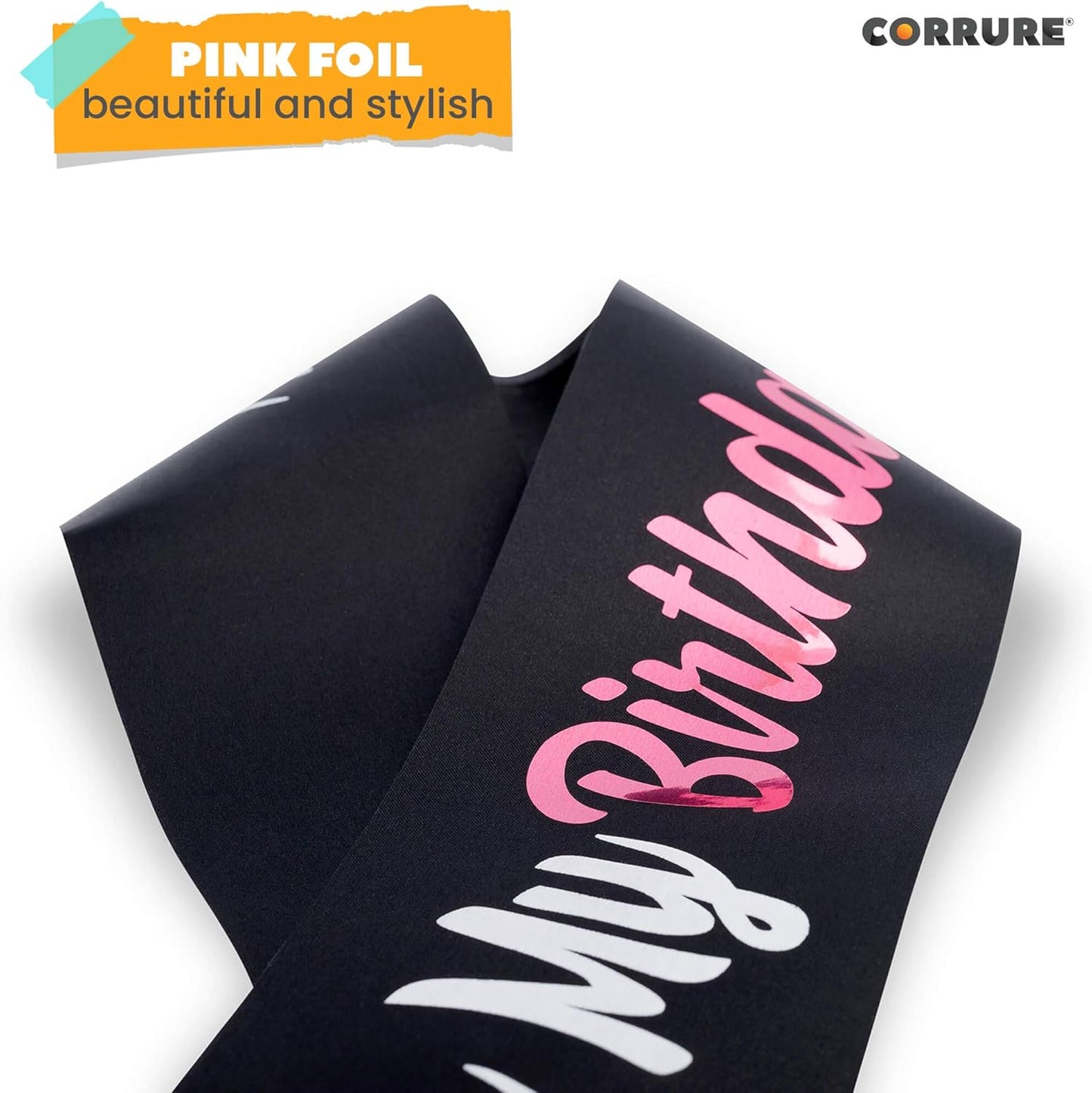 CORRURE 'It's My Birthday Bitches' Birthday Sash with Pink Foil - Soft Black Satin Sash for Women and Men - Happy Birthday Sash for Girls, Sweet 16, 18th 21st 25th 30th 40th 50th or Any Other Bday