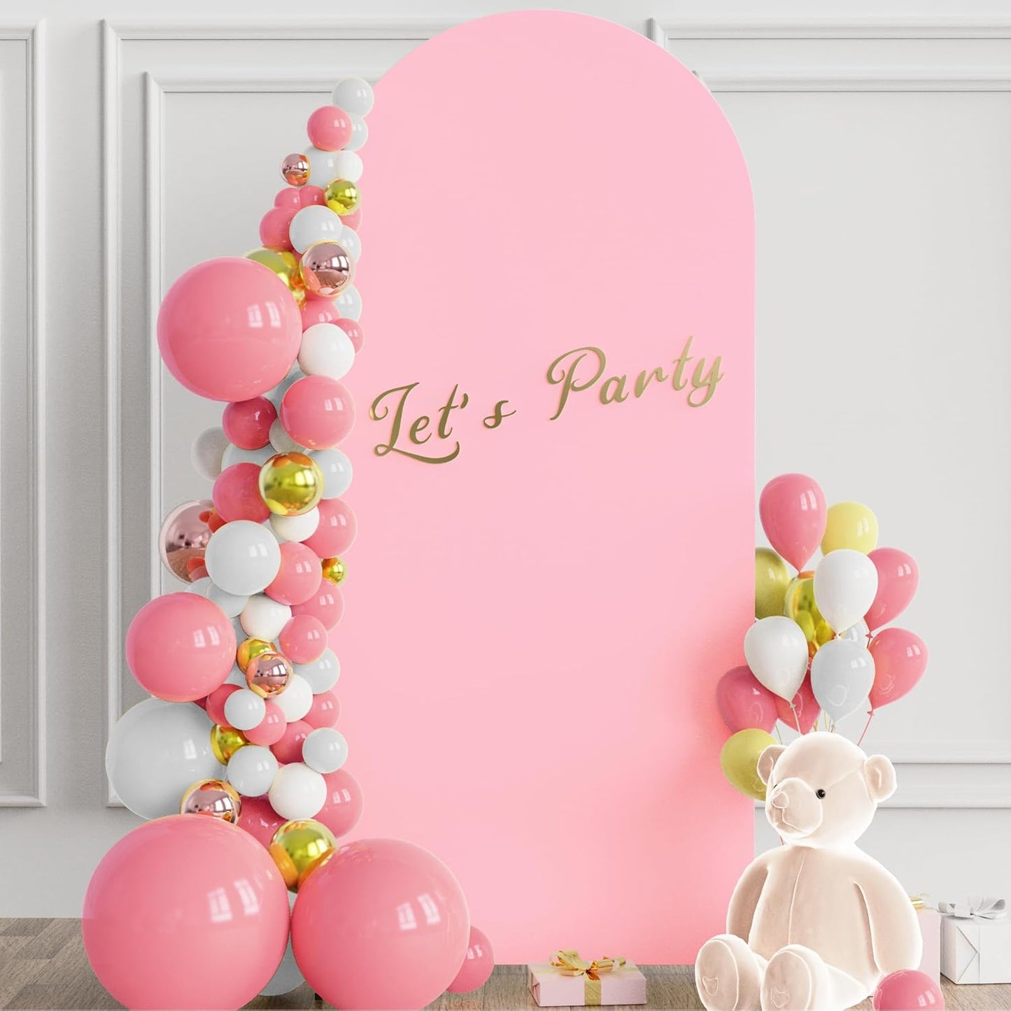 Wokceer 7.2 FT Wedding Arch Backdrop Stand and White Arch Cover, Metal Arch Stand with Arch Stand Cover for Birthday Party Wedding Ceremony Bridal Baby Shower Event Decor