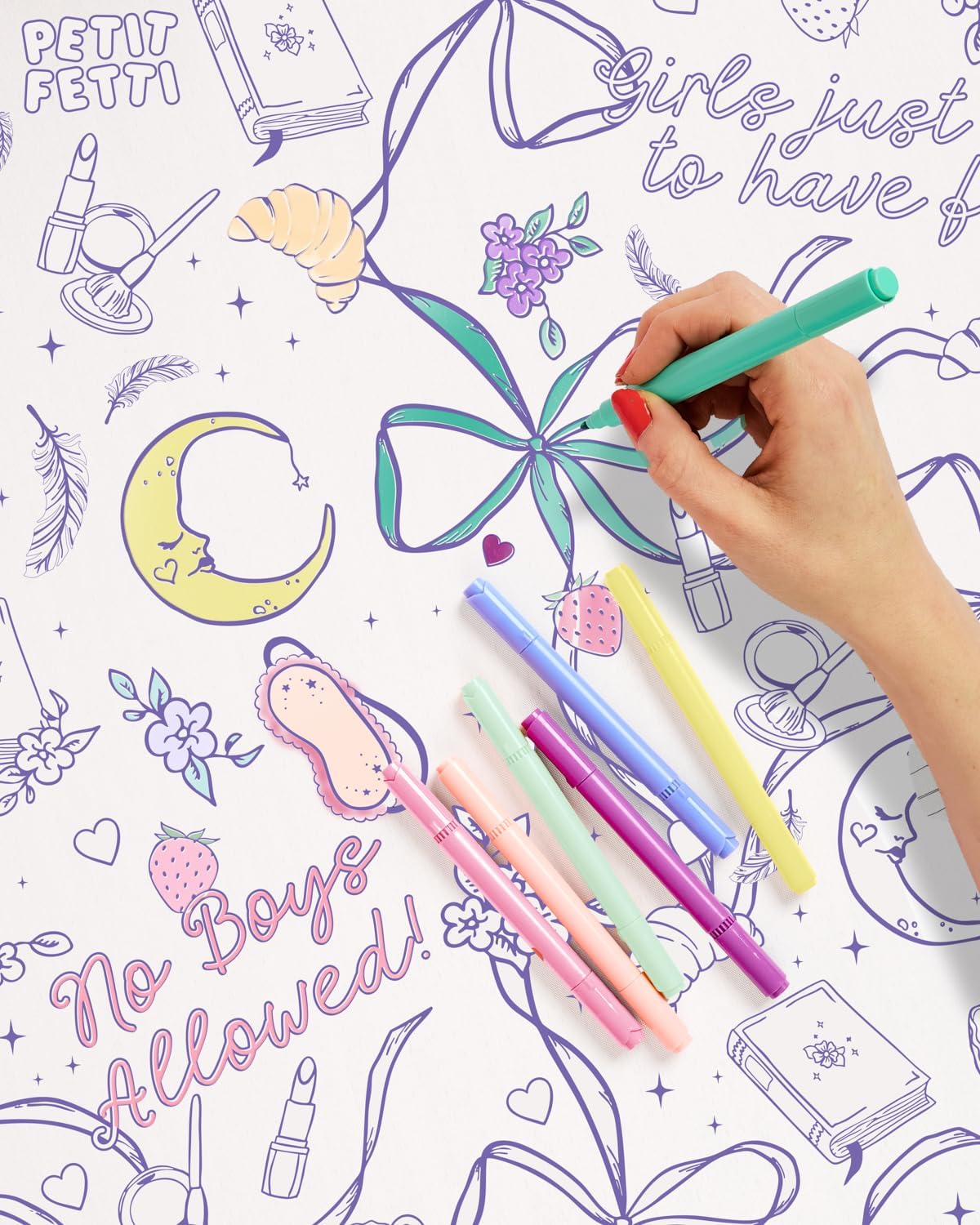 xo, Fetti Sleepover Paper Coloring Tablecloth - 9' x 4.5' | Birthday Party Decorations, Girls Tablescape, Movie Night Arts & Crafts, Kids Activity, Cute DIY Table Cover