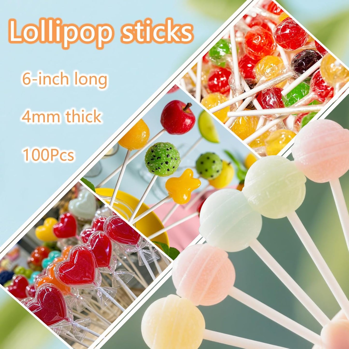 100Pcs White Lollipop Sticks, 4-inch Paper Cake Pop Sticks, 4mm Thick Sucker Sticks for Hard Candy, Chocolate,Cookies, Dessert