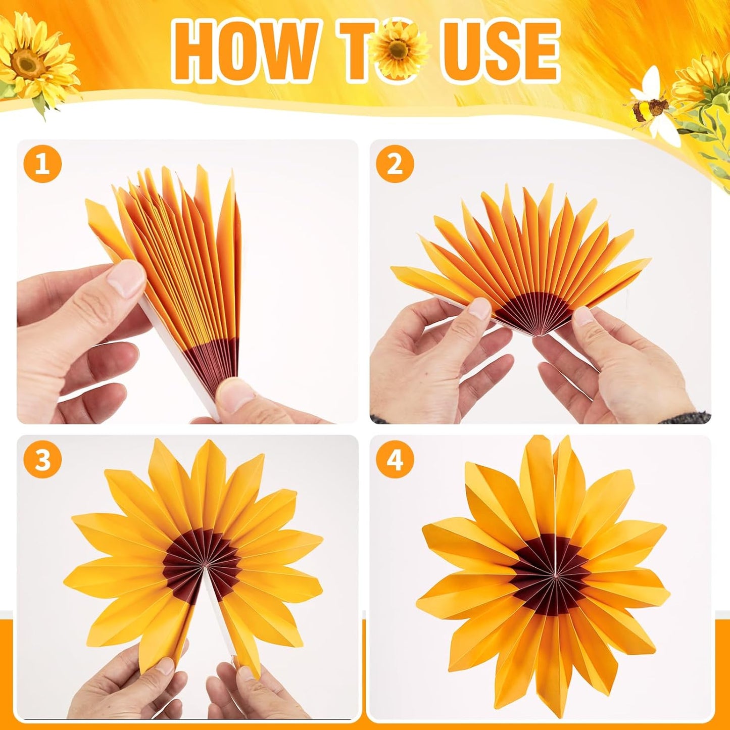 PAPER JAZZ Paper Flowers with Paper Fan Boho Hanging Decor Artificial Flowers Decorations for Wall Pink and Orange Party Decorations for Classroom, Beach Party, Summer Birthday Party Pack of 11.
