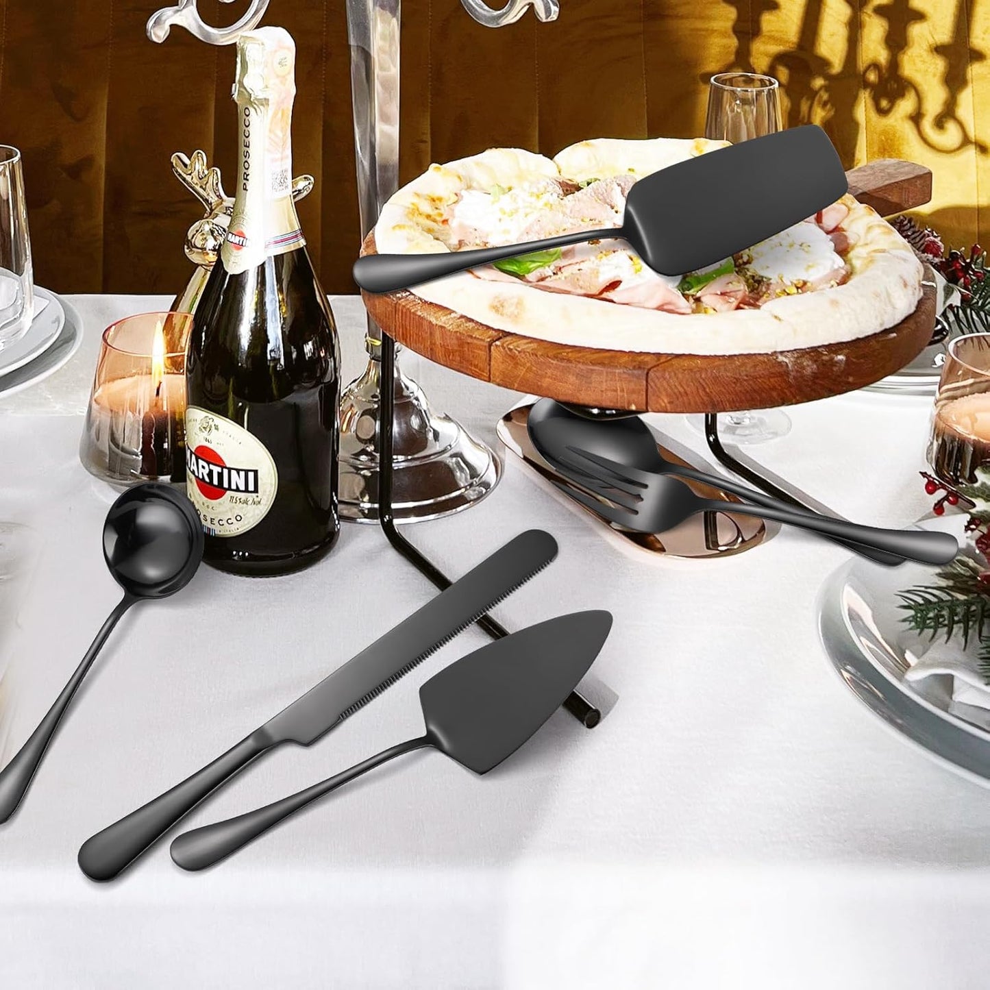 Stainless Steel Serving Utensil Set 10-Piece Buffet Flatware Catering Silverware with Bread Tong,Cake Spatula,Serving Ladles,Salad Fork,Cheese Knife,Large Spoon for Parties Buffet