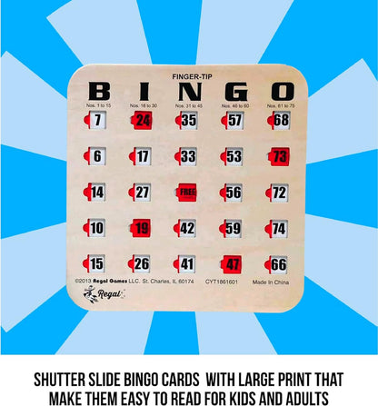Regal Bingo Bulk Bingo Cards with Sliding Windows - Reusable Large Print Bingo Game Cards for Adults Large Group - 10 Pack, Green