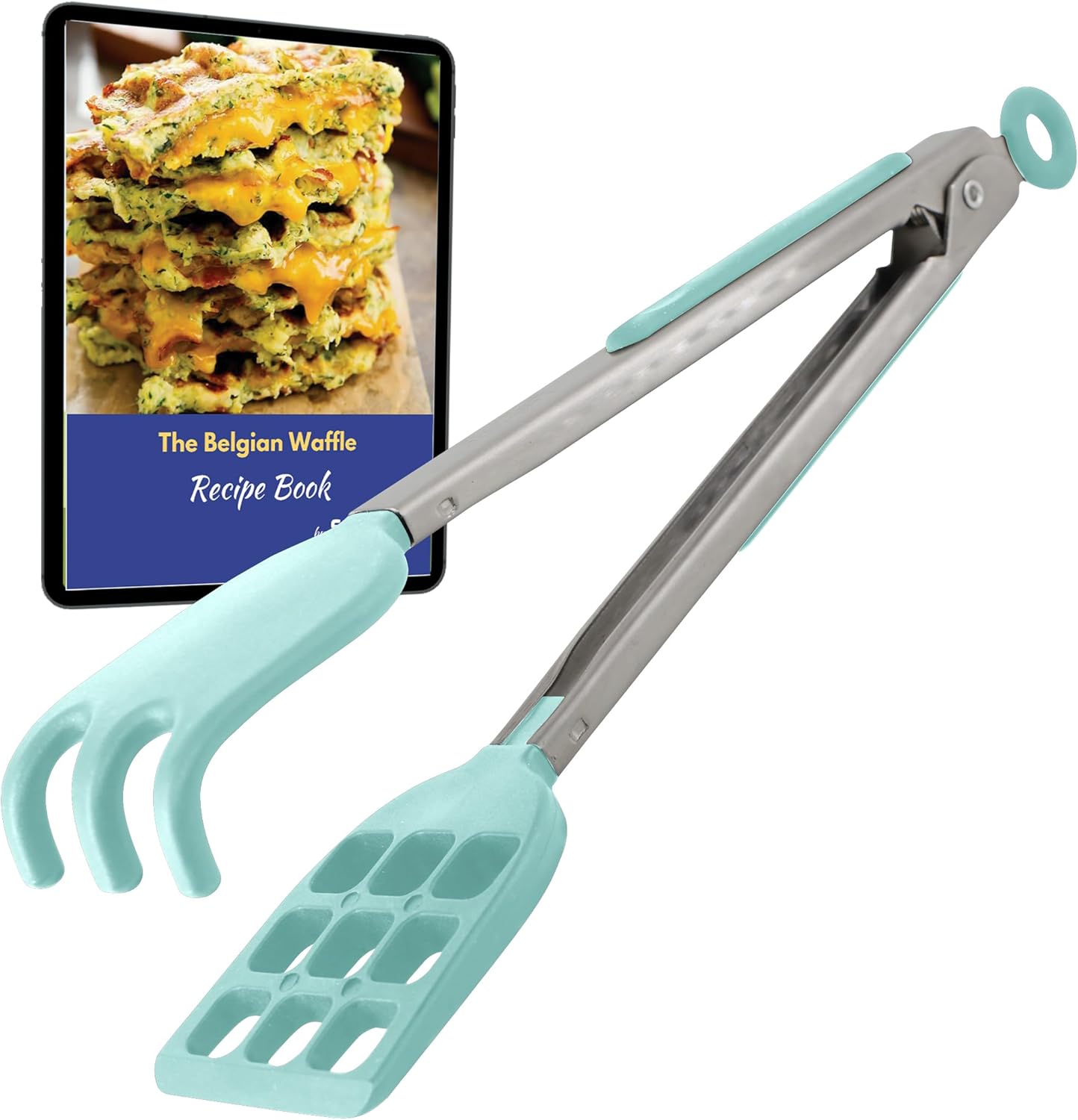 Mini Waffle Tongs by StarBlue Green – 8 Inches Silicone and Nylon Serving Tongs with Non-Slip Smooth Handles, Non-Scratch and Dishwasher Safe, Multipurpose Spatula for Belgian Waffle Serving