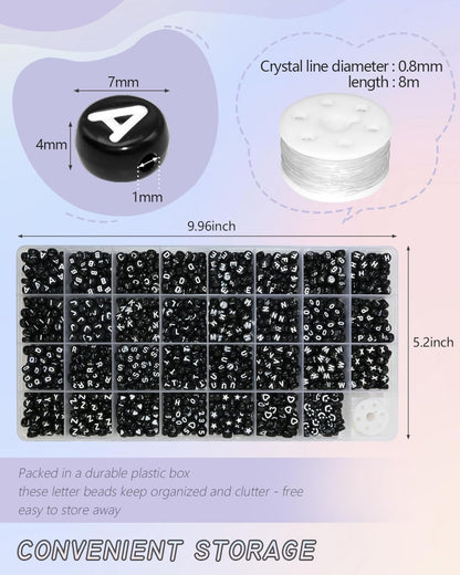 Amaney 1400pcs Glow Letter Beads, Heart Beads Whit Elastic Beading Cord,4x7mm Round Acrylic Alphabet Beads for Friend Bracelet Jewelry Making