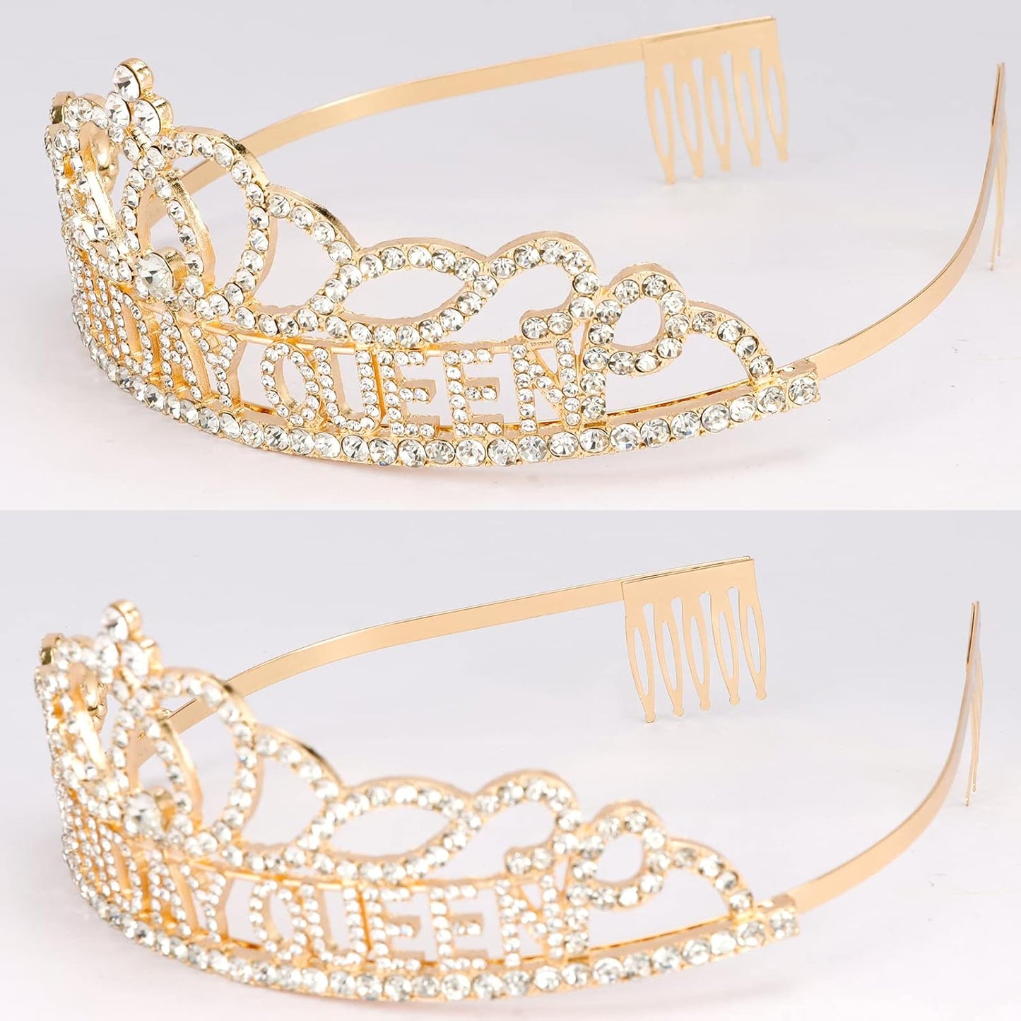 CAVETEE Gold Birthday Crowns and Sash - Queen Tiara for Party Decorations