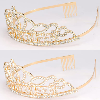 CAVETEE Gold Birthday Crowns and Sash - Queen Tiara for Party Decorations