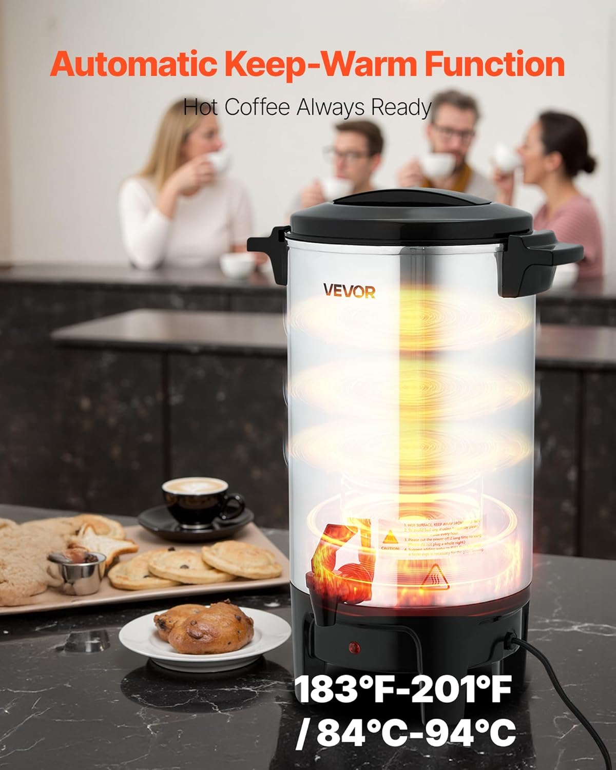 VEVOR Commercial Coffee Urn, 60 Cup 9 L Hot Beverage Dispenser with Dripless Faucet, Quick-Brewing Stainless Steel Large Commercial Coffee Maker, for Catering, Business, Party, Church & Restaurant