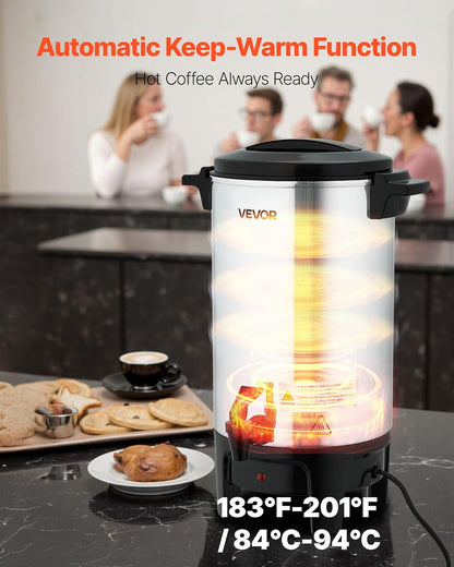 VEVOR Commercial Coffee Urn, 60 Cup 9 L Hot Beverage Dispenser with Dripless Faucet, Quick-Brewing Stainless Steel Large Commercial Coffee Maker, for Catering, Business, Party, Church & Restaurant