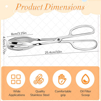 Salad Tongs for Serving, Stainless Steel Serving Tongs Utility Metal Salad Tong Scissor Design Kitchen Tong for Food Bread Cake Bake Dessert for Buffet, Cooking, Grill, Steak, Barbecue (10-Inch)