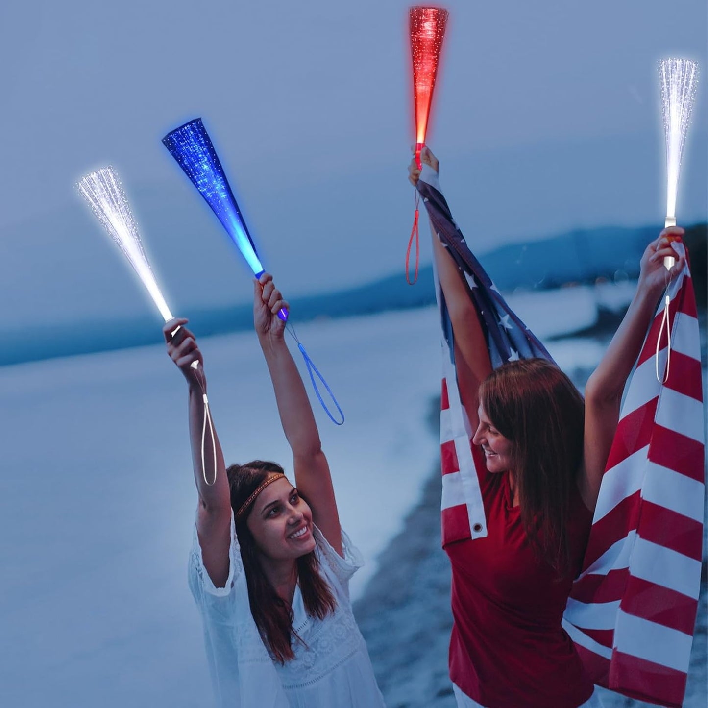 24 Pack Red Glow Fiber Optic Wands Bulk Huge Light up Wand Glow Sticks 14.2 Inch with 3 Light Modes for Christmas Valentine's Day 4th of July Concerts Clubs