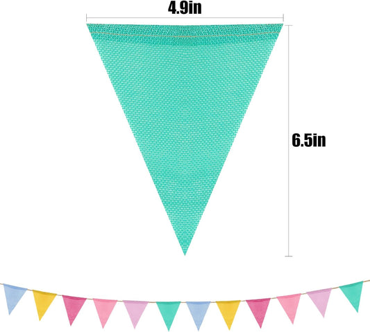 MIDELONG 24 Flags Imitated Burlap Pennant Banner, Multicolor Fabric Triangle Colorful Rainbow Flag Bunting for Party Birthday Festival Classroom Wedding Hanging Decoration