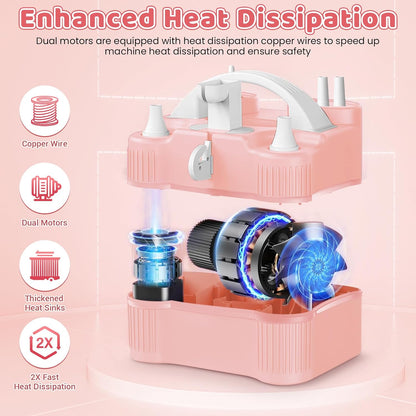 4-in-1 Electric Balloon Pump for All Balloons,Portable Dual Nozzle 600W Air Pump for Balloons,High Power Balloon Blower for Latex Foil 260q Mylar Balloon,Inflation Pool Float and Sports Balls