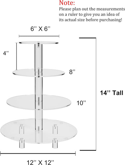 Jusalpha Large 4 Tier Cupcake Stand,Acrylic Round Cake Stand Dessert Tower Tea Party Serving Platter, Cupcake Tree Wedding Party Décor, Stand with Rod Feet (4RF)