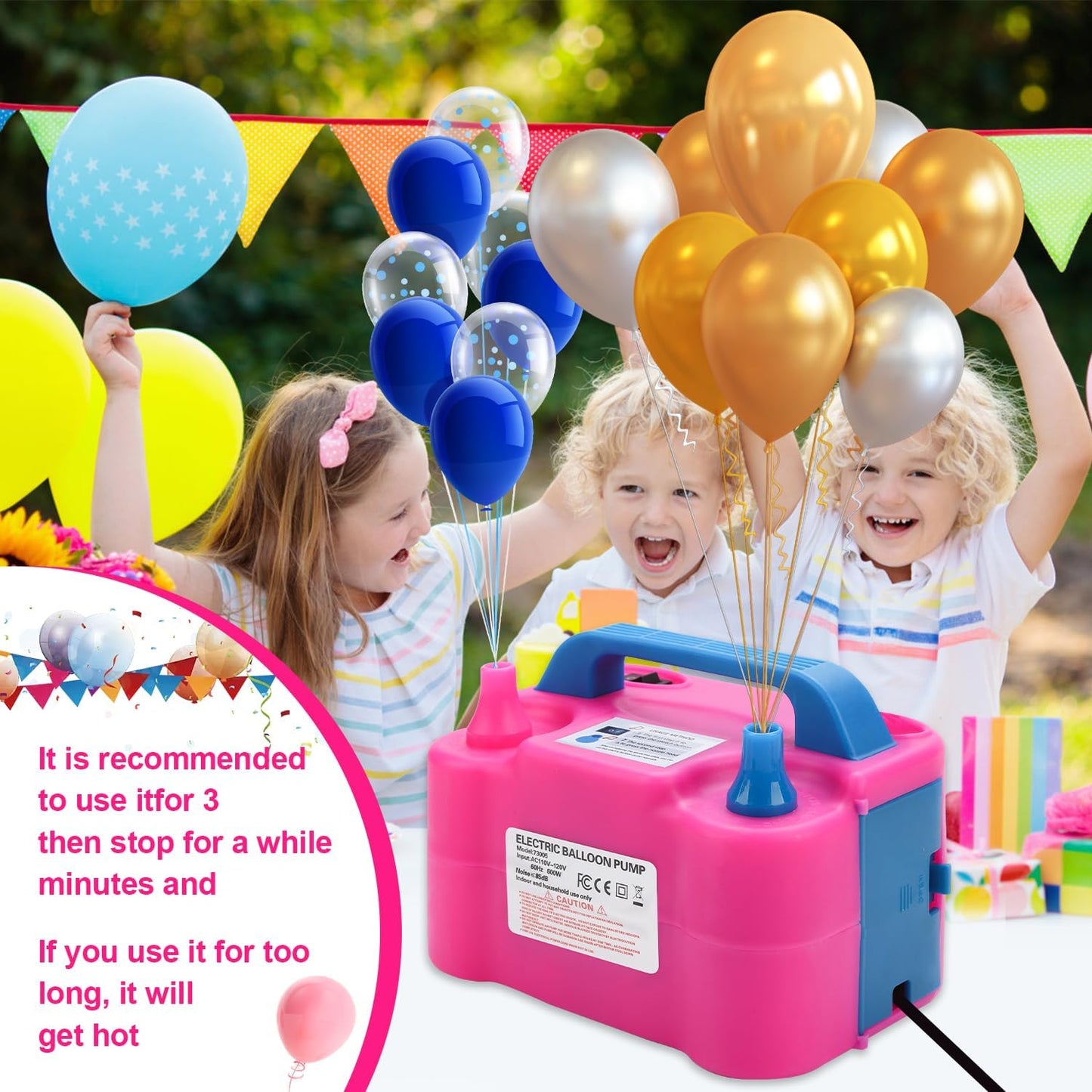 QIPUMP Balloon Pump Electric,110V 600W Balloon Blower Inflator Dual Nozzle Air Pump Balloons Inflator for Decoration, Party, Sport,Gifts:2 Balloon Tying Tools