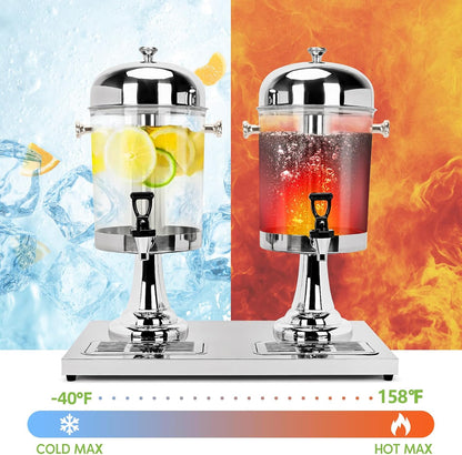 4.4 Gallon/16 L Beverage Dispensers, Stainless Steel Drink Dispenser, PE Beverage Dispensers with Stand Cold Dispenser with Centre Ice Core and Drip Trays for Parties Banquets Picnic