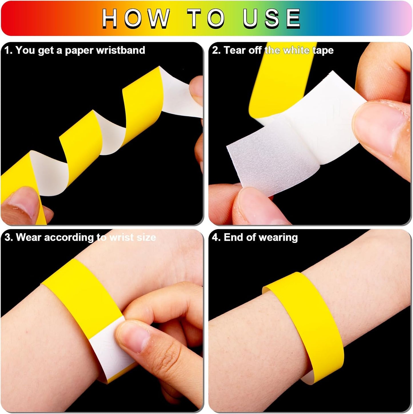 1200 Pcs Plastic Paper Wristbands for Events Neon Color Wrist Bands Concert Identification Wristbands Paper Bracelets Wristbands Party Hand Bands (Multicolor)