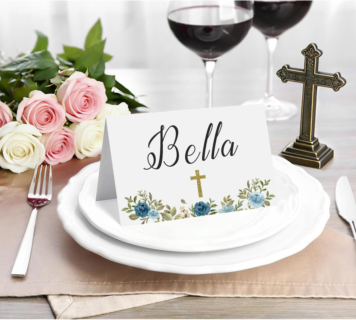 24 Pcs Baptism Place Cards, Baptism Themed Buffet Food Labels and Tent Name Cards for Newborn Baby Shower Party Table Setting Decorations Supplies (White)