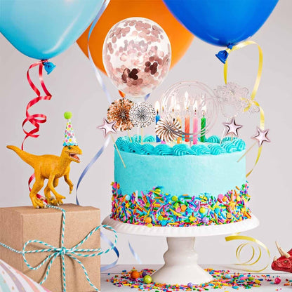 Cake Topper Decoration Set Acrylic Glitter Happy Birthday Cake Topper with Confetti Balloon Paper Fans Stars Firework Cupcake Toppers for Gold Theme Decor Girl Women Birthday Party Supplies (Gold)