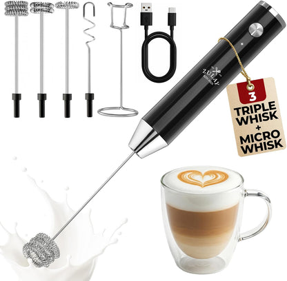 Zulay Kitchen Powerful Milk Frother Wand With Duracell Batteries - Ultra Fast Handheld Drink Mixer - Electric Whisk Foam Maker for Coffee, Lattes, Cappuccino & Matcha - Z1 Motor - Black - Colors C