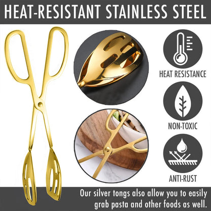 2 Pack Serving Tongs Buffet Tongs for Kitchen Cooking 10 Inch Stainless Steel Salad Tongs Serving Utensils for Wedding Party Catering (Silver)