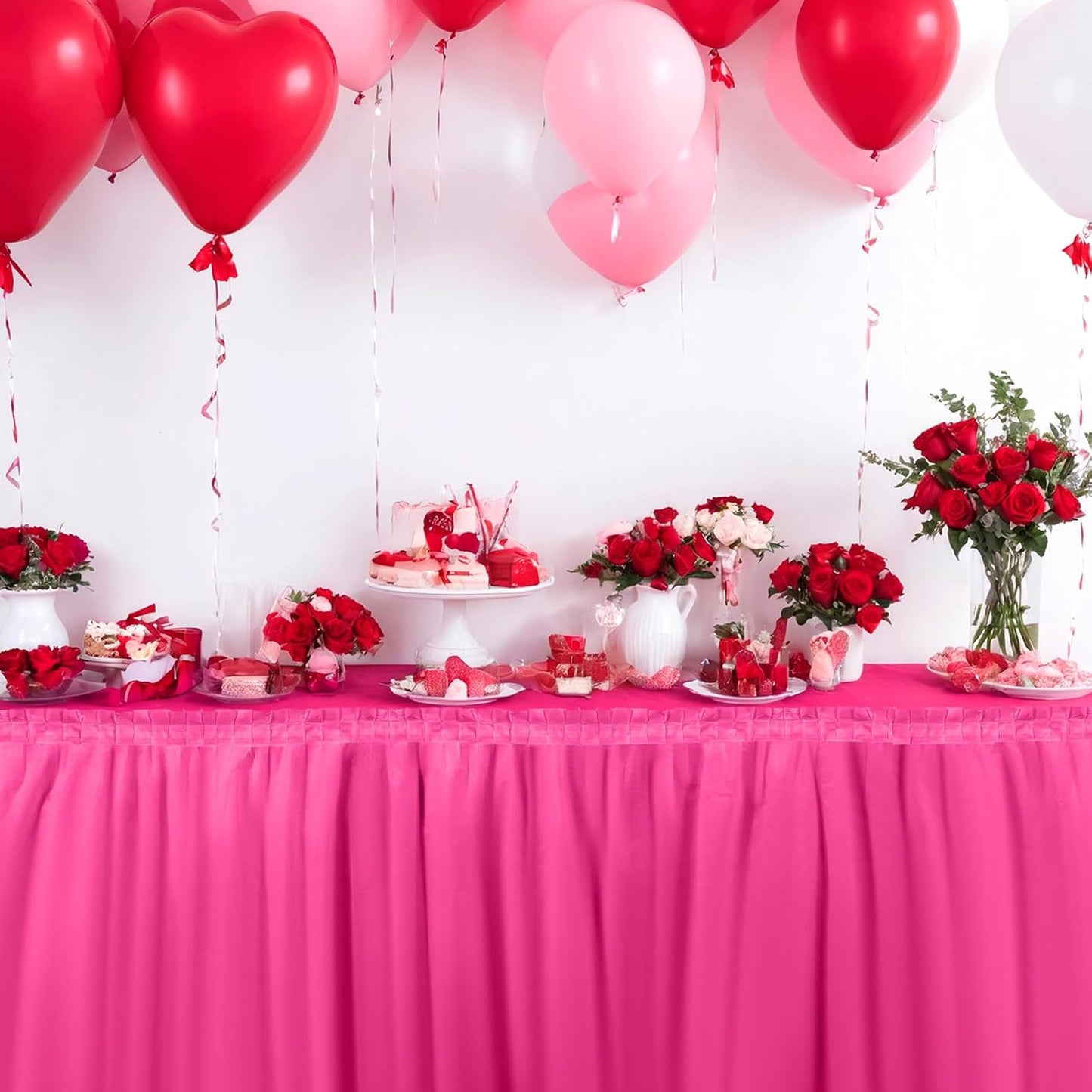 Oudain 6 Pcs Plastic Table Skirts and Stainproof Table Cloths 54 x 108 in Plastic Ruffle Tablecloth 168 x 29 Inches Disposable for Wedding Baby Shower Valentine Spring Easter Party(White)