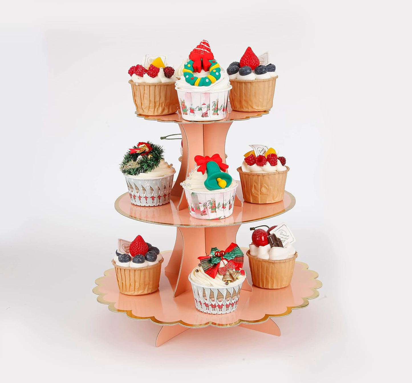 YLDW Cupcake Stand, 3-Tier Cupcake Stand Display, Cardboard Cup Cake Tower Stand, Disposable Dessert Stand for Birthday Tea Party Baby Shower Treat Decorations, Pink