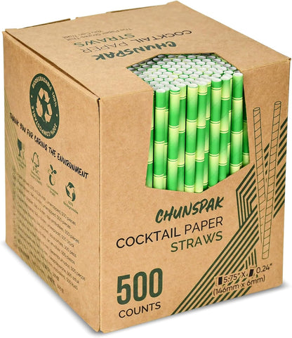5.75 inch Orange Paper Cocktail Straws, Short Disposable Drinking Straws 500 Counts, Unwrapped - Compostable