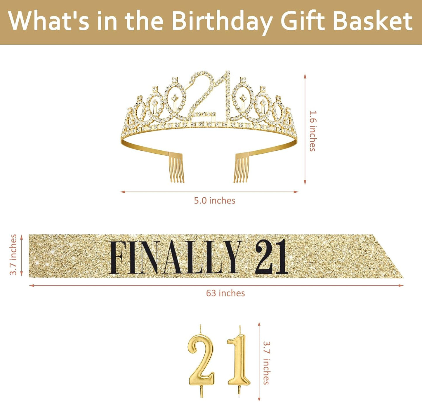 21st Birthday Decorations for Her with 21st Birthday Sash and Crown, Candles Gold, Gifts for 21 Year Old Girls