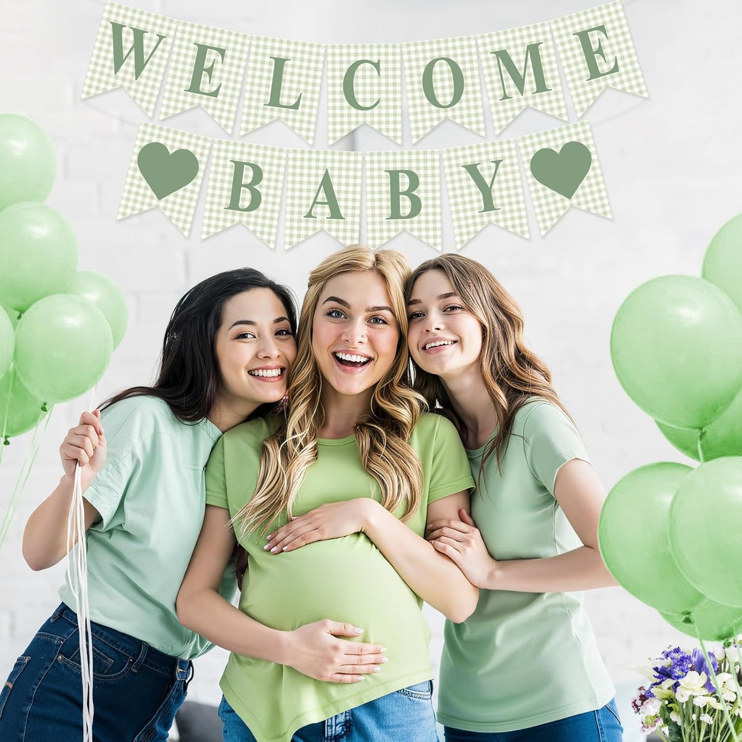 Hahafelt 1 Pcs Blue Gingham Welcome Baby Boy Banner for Baby Shower Party Decorations Pre Strung Gender Reveal Paper Banner for Table, Wall, Mantel Display Party Decor Supplies