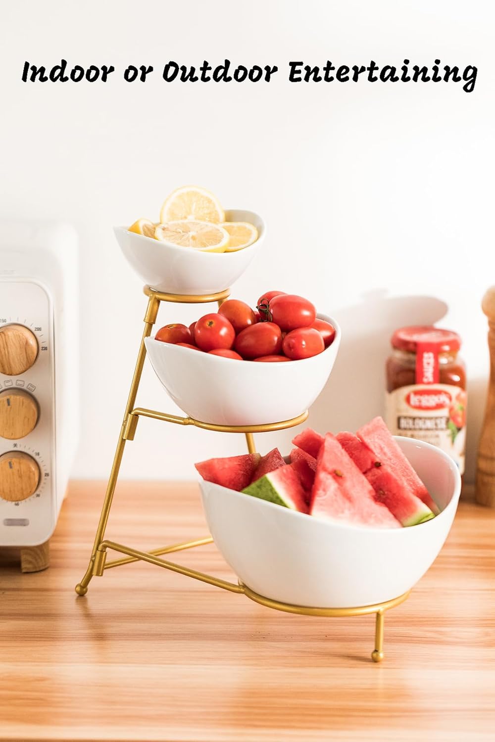 LAUCHUH Serving Dish for Entertaining, 3 Tier Serving Tray, Chip and Dip Serving Set Oval Serving Bowl Set for Easter, Mother's Day Fruit, Dessert, Appetizer, Candy, Vegetable, Black