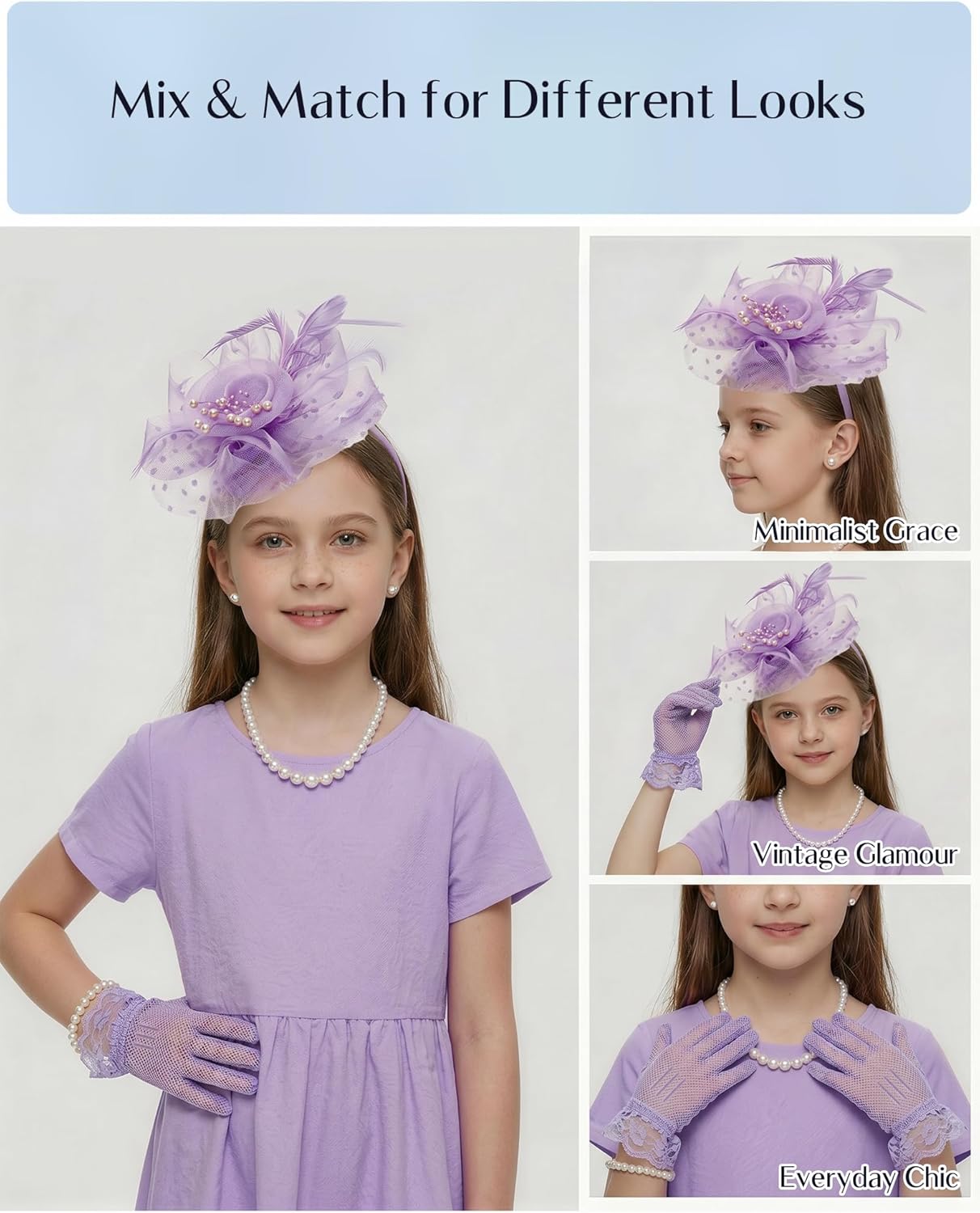 Girls Tea Party Fascinators Hats for Kids Fascinator Tea Party Hat Headband with Gloves Accessories for Girls