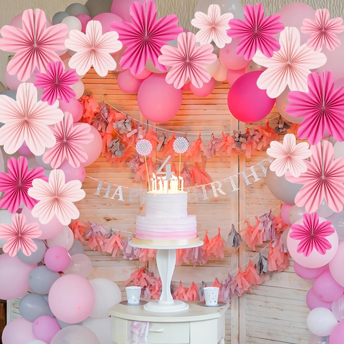 Party Hanging Paper Fans Decoration Set for Wedding Birthday Party Mother's Day Round Events Accessories Set of 8