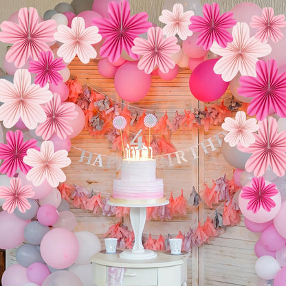 Party Hanging Paper Fans Decoration Set for Wedding Birthday Party Mother's Day Round Events Accessories Set of 8